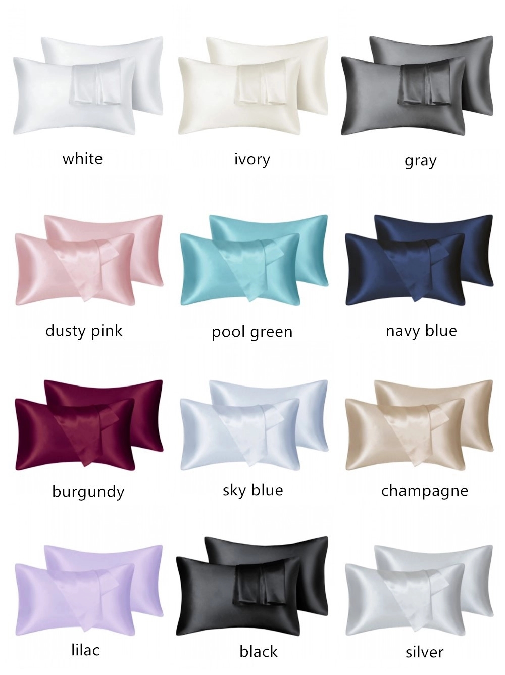 Silk Satin Pillowcase 2 Pack, Standard/Queen /King Size 19