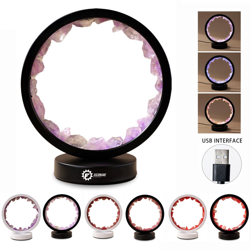 Natural Amethyst Round Crystal Lamp Healing Stone Crystal Led Night Atmosphere Light Bedside Lamp 1