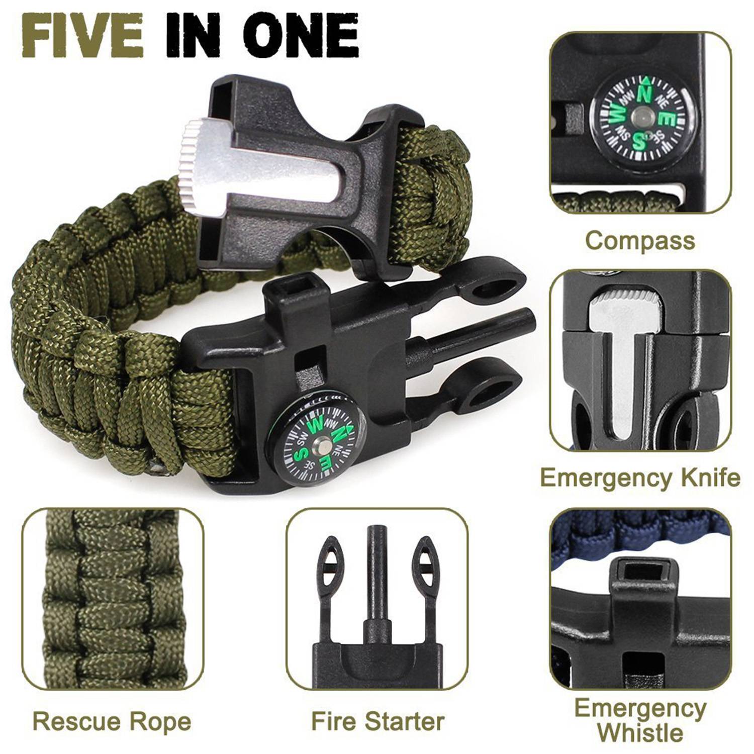 Paracord Bracelet with cutter blade & compass 6