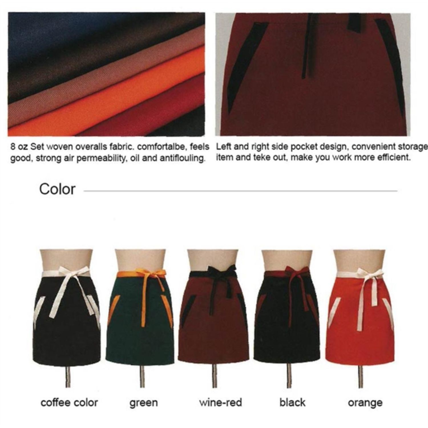 12 oz. Woven frock fabric Two-tone Waist Apron w/ 2 pockets 2