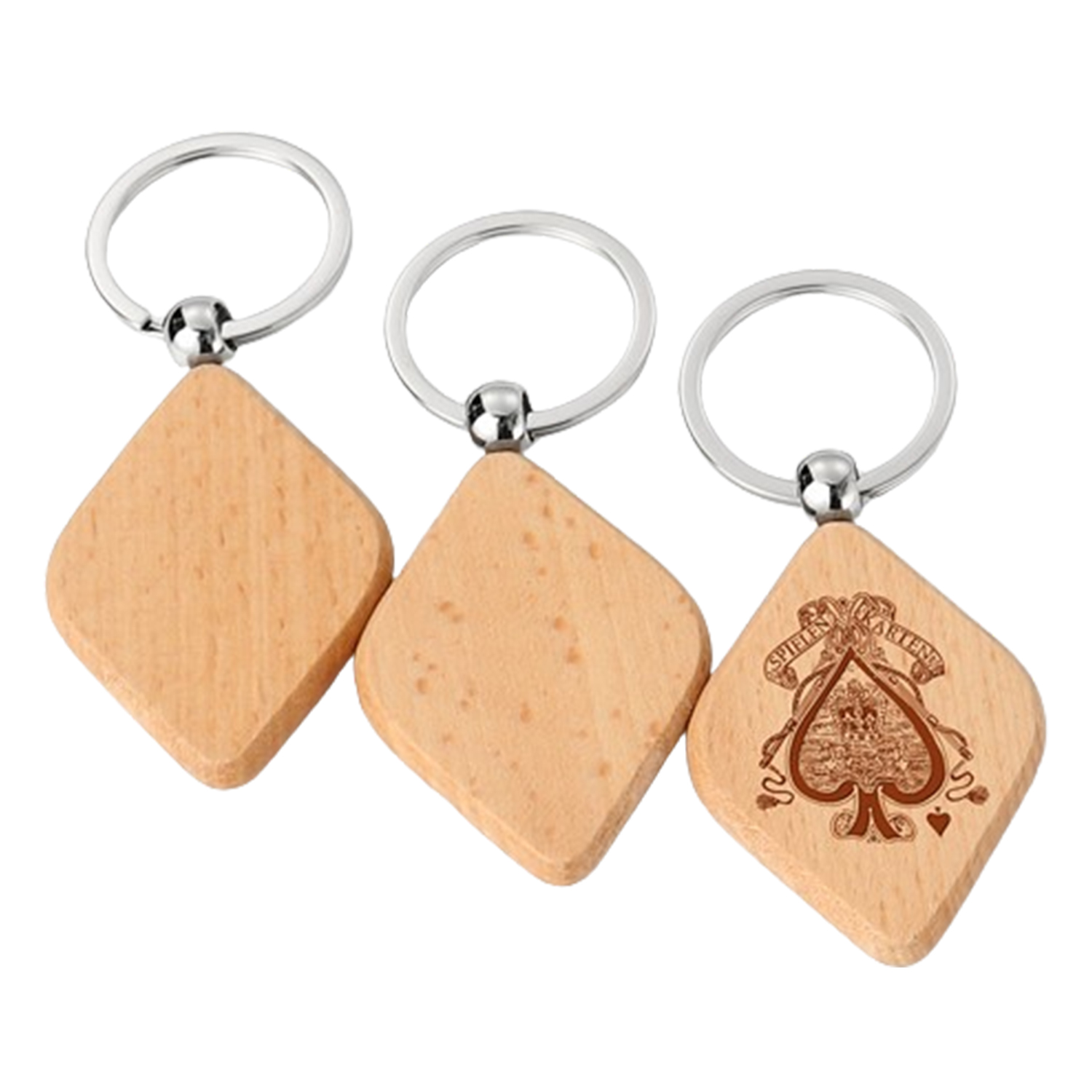 Wooden Diamond Shape Keychain 2