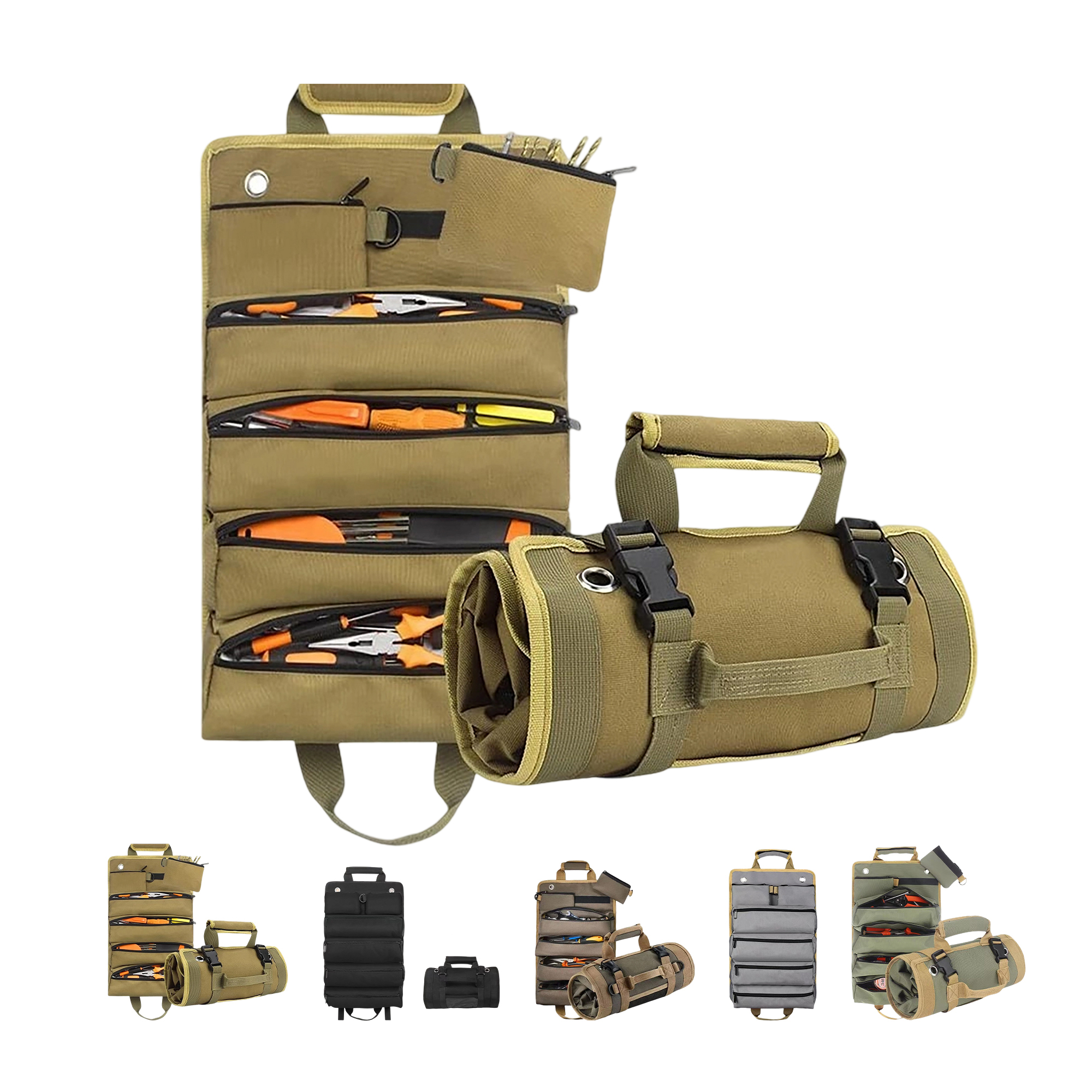 Oxford Roll Up Tool Bag With Multiple Pockets And Buckle Closure 7