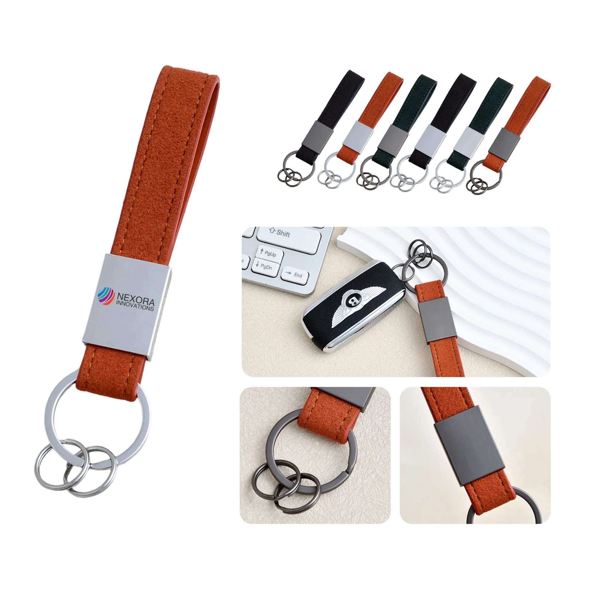Suede Car Keychain with Zinc Alloy Pendant 2
