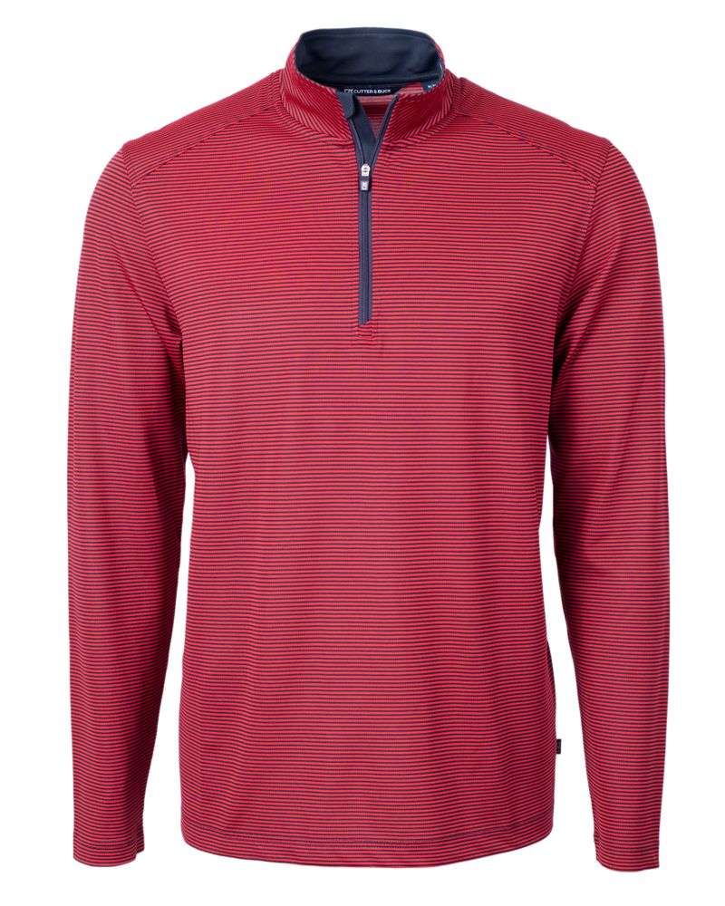 Cutter & Buck Virtue Recycled Micro Stripe Featherlight Pique Mens Quarter Zip Pullover 61