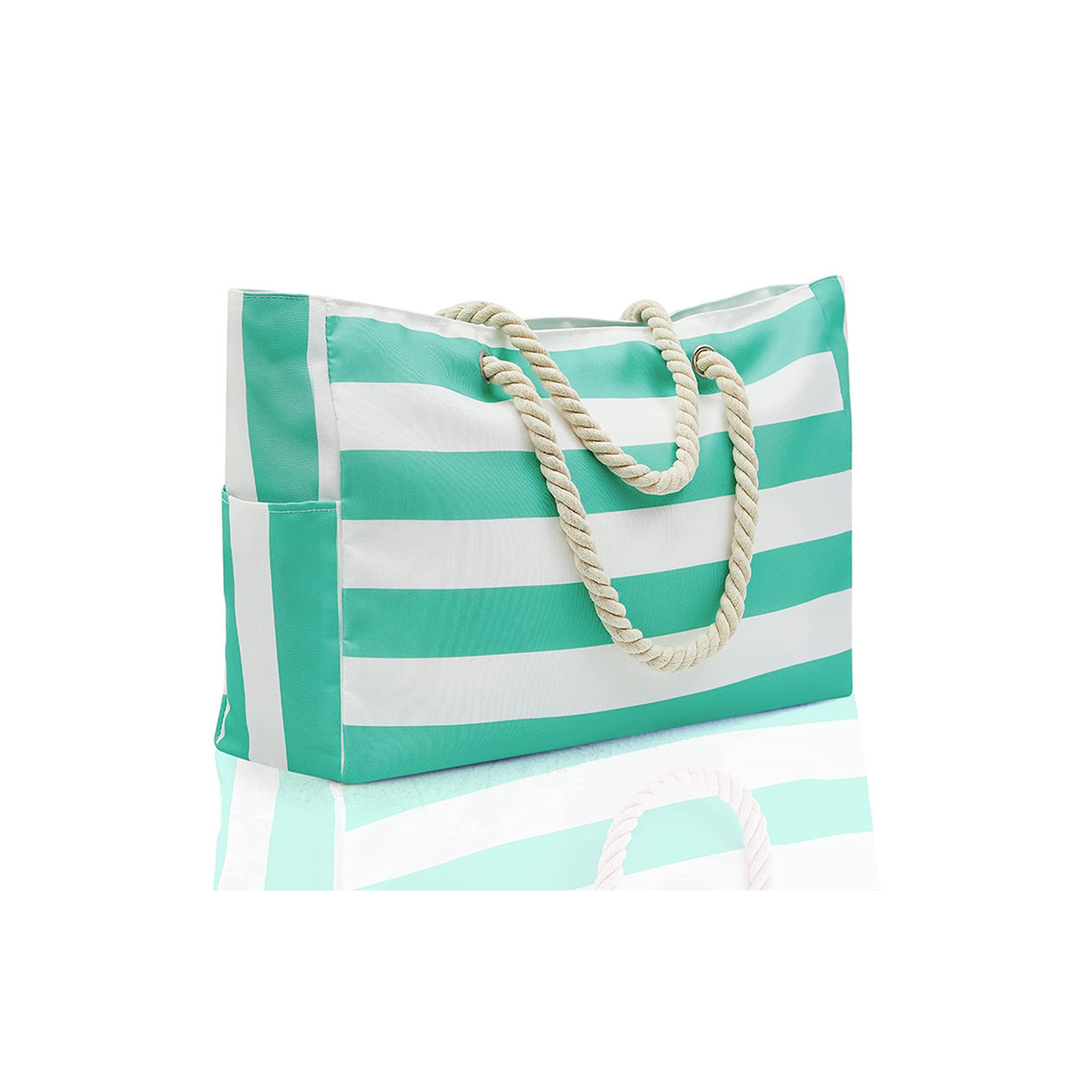 Striped Canvas Waterproof Rope Handle Travel Tote 8