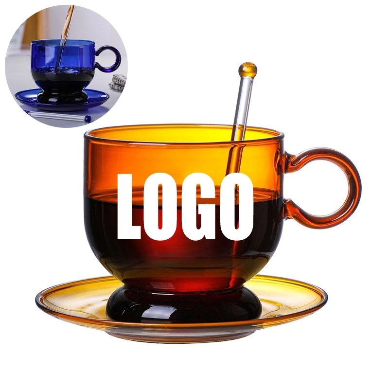 Custom 12 OZ. Glass Tea Cup Coffee Mug with Saucer Set 13