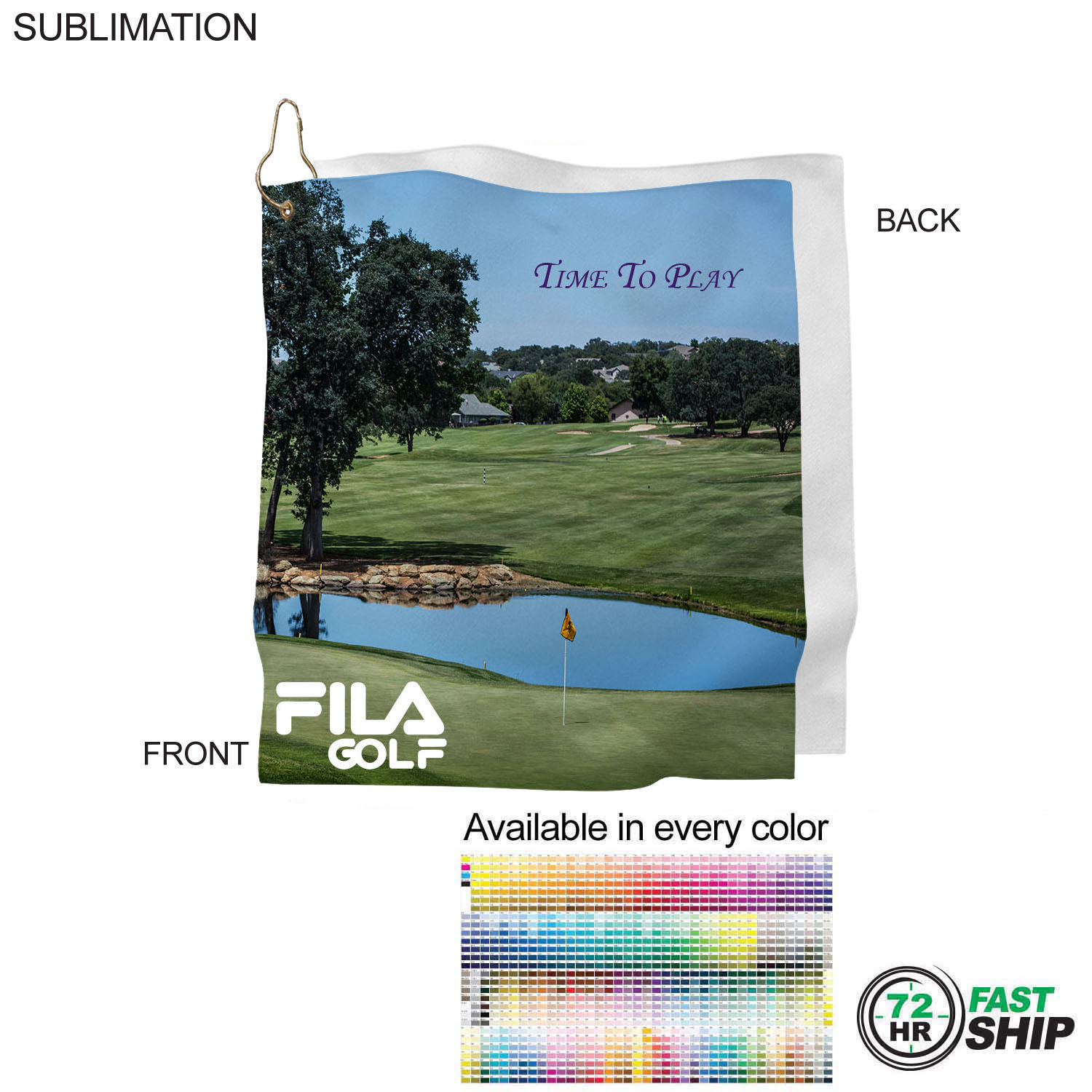 72 Hr Fast Ship - Microfiber Suede Shammy Golf Towel, Finished size 15x15, Sublimated 7