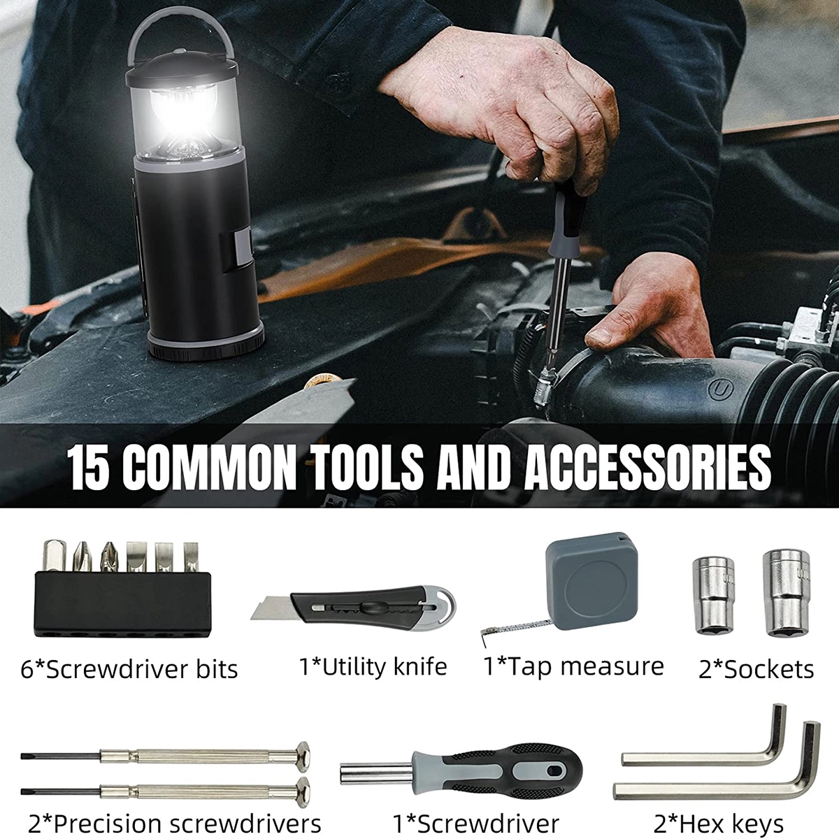 LED Camping Lantern with Flashlight Tools Kit 5