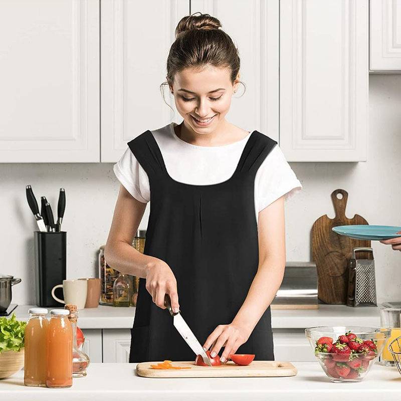 Linen Cotton Apron Cross-Back Straps Dual Pockets 7