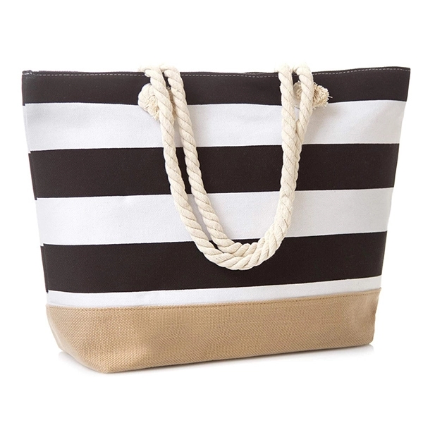 Striped beach canvas jute tote bag with rope handle, custom tote bag with logo imprint 2