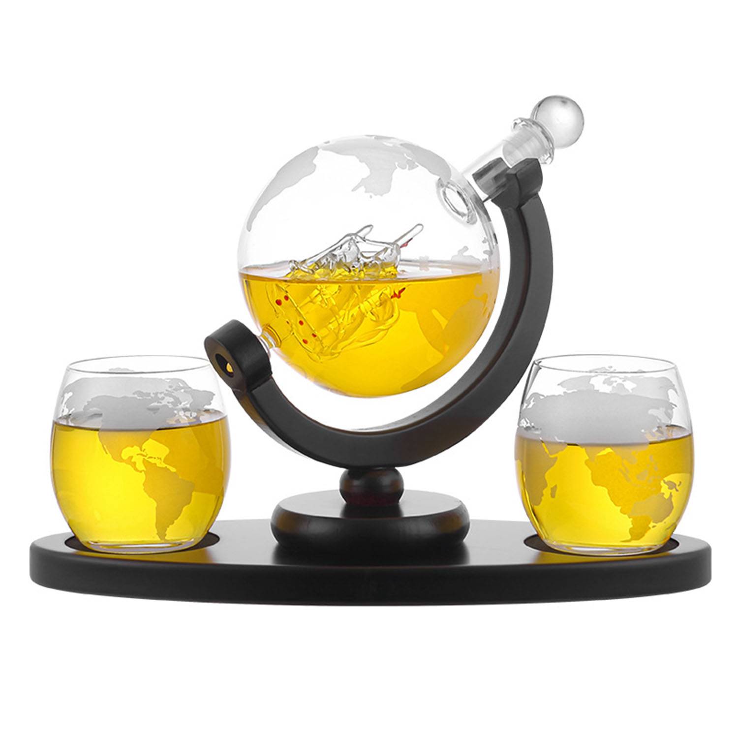 Whiskey Glass Globe Decanter Set 3