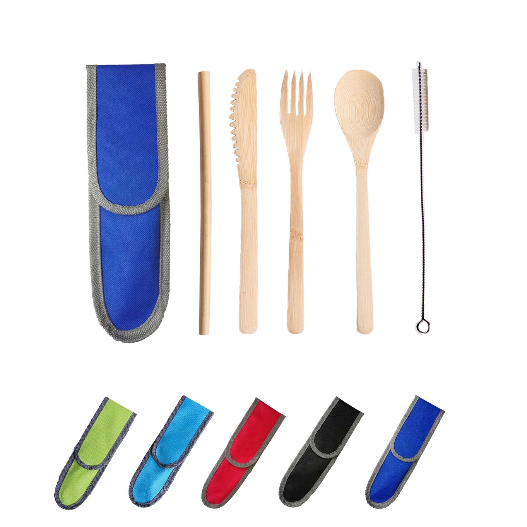 Bamboo Travel Utensil Set With Carabiner 2