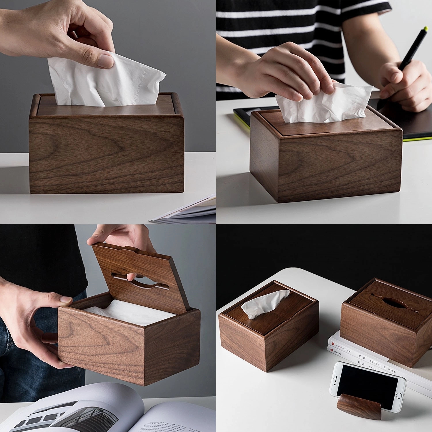 Black Walnut Tissue Box Cover Napkin Dispenser For Home 3