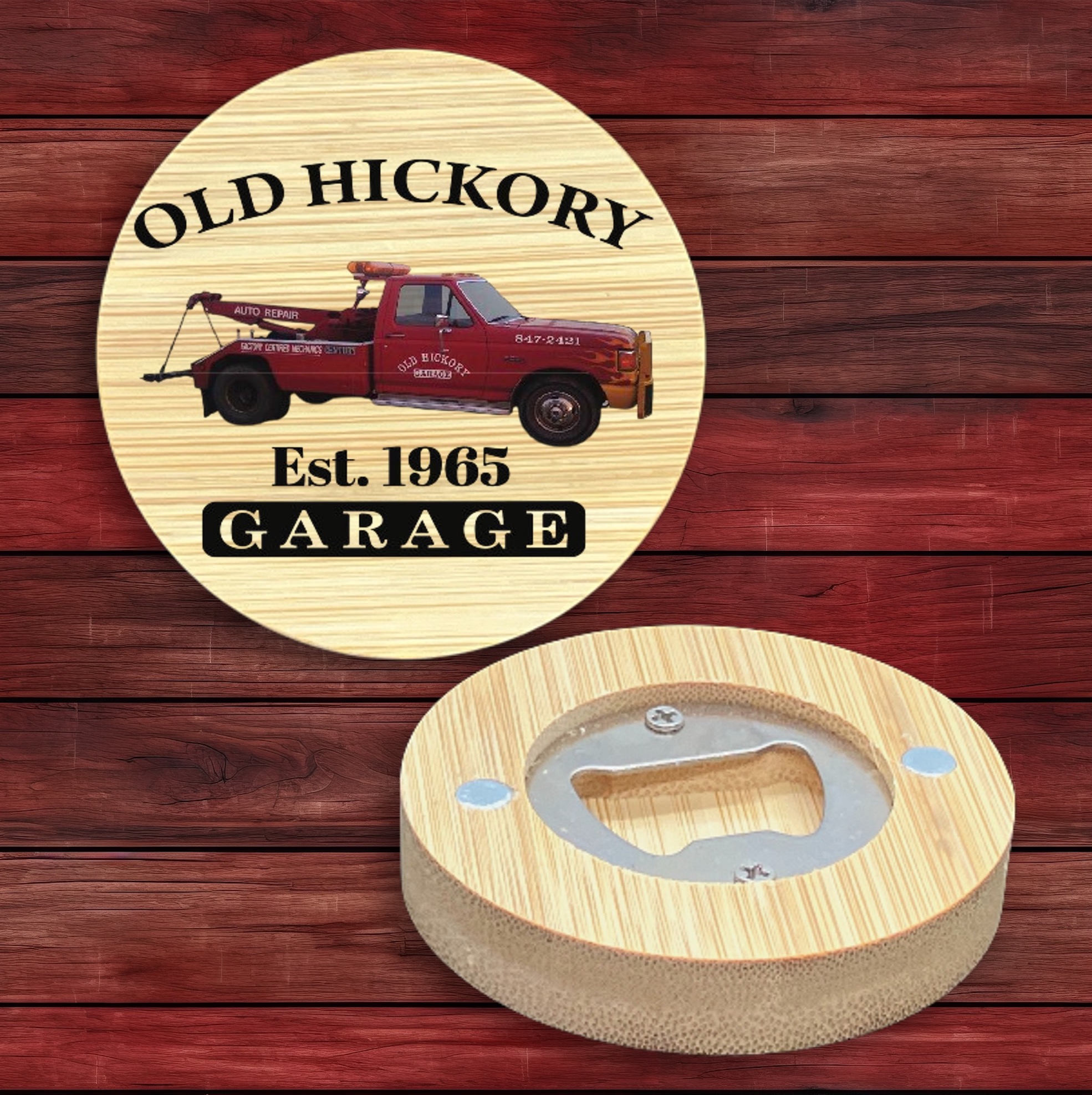 2.5" Round BAMBOO Bottle Opener Magnet 21