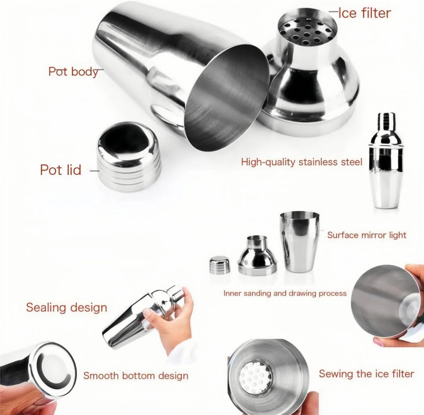 550ml/18.6OZ Stainless Steel Cocktail Shaker set 5