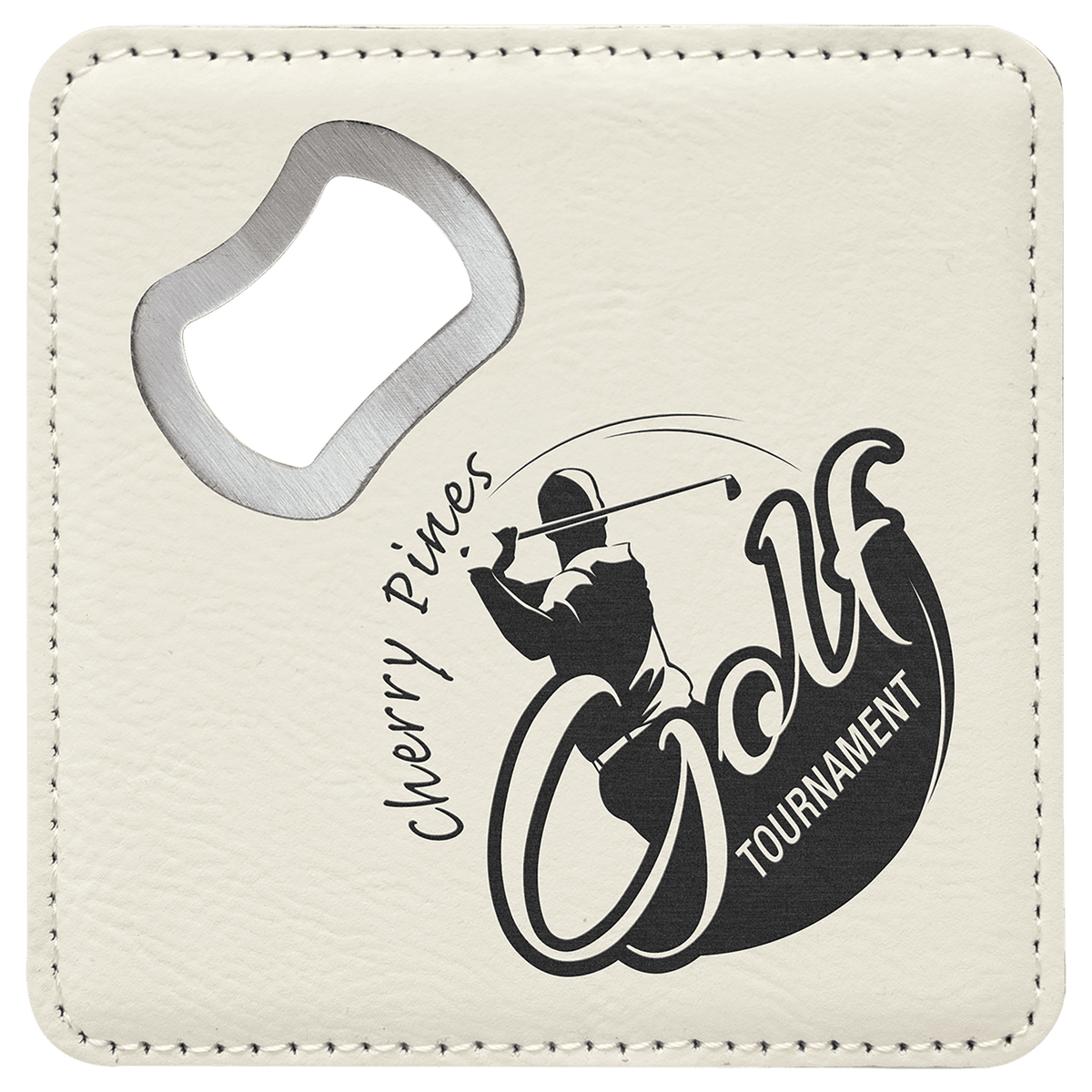 4" x 4" Square White Leatherette Bottle Opener Coaster 3