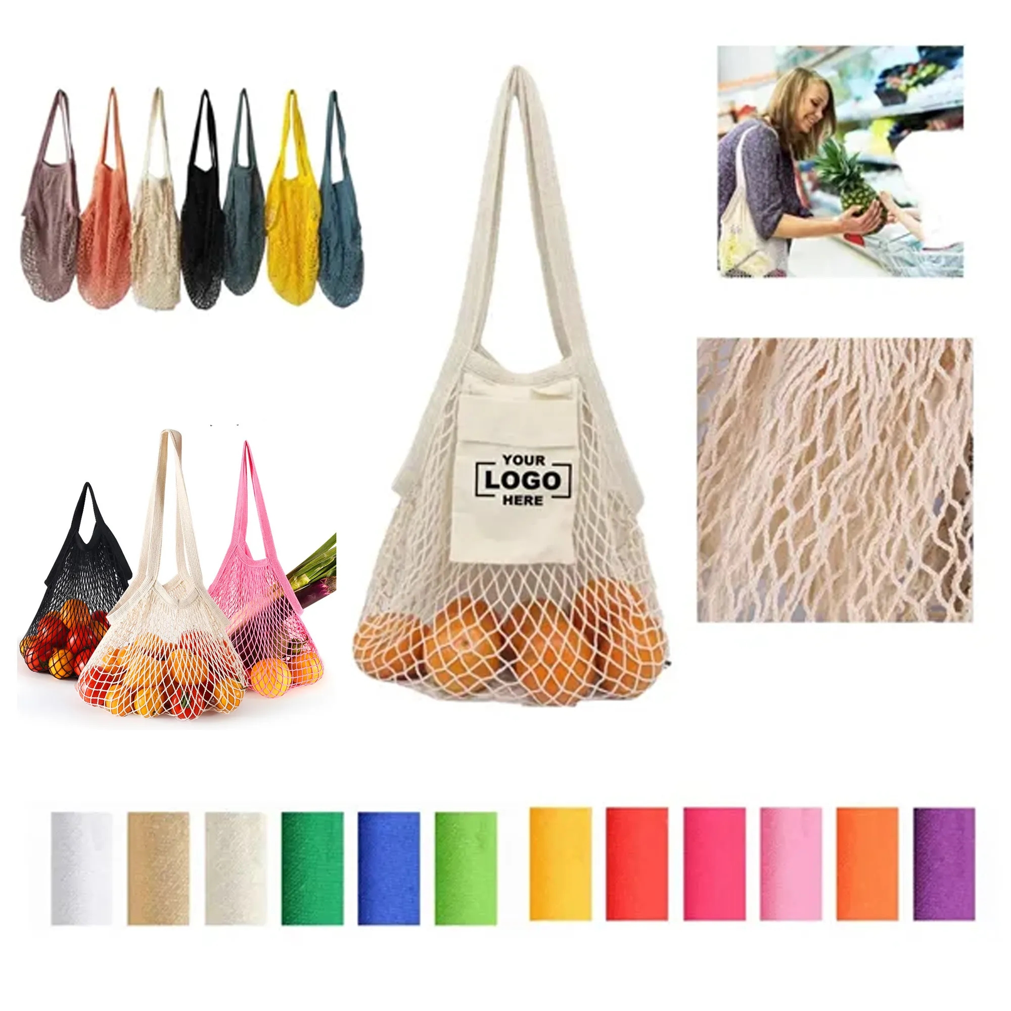 Collapsible Cotton Mesh Tote, custom tote bag with logo imprint 3