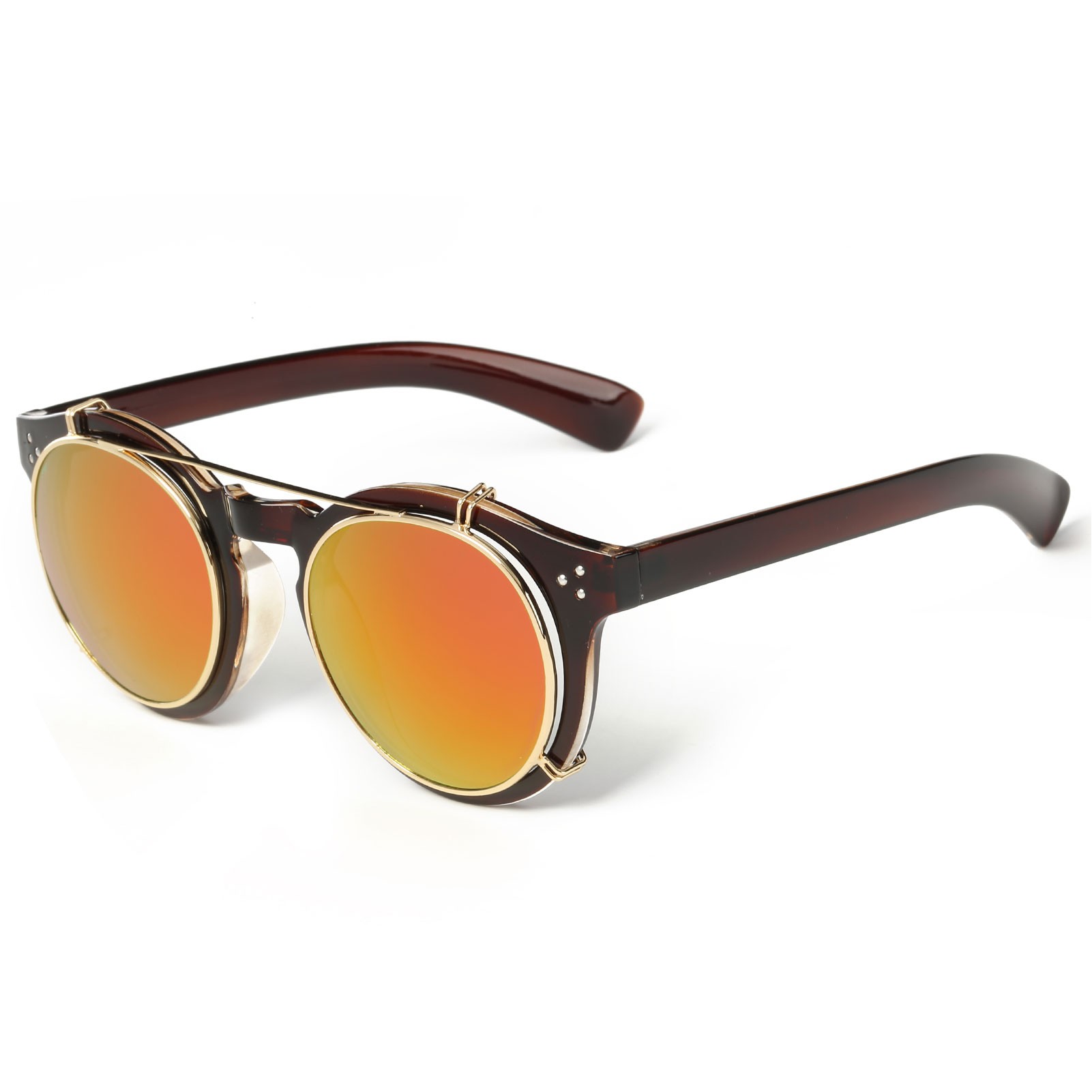 Steampunk Removable Lens Round Mirrored Sunglasses 12