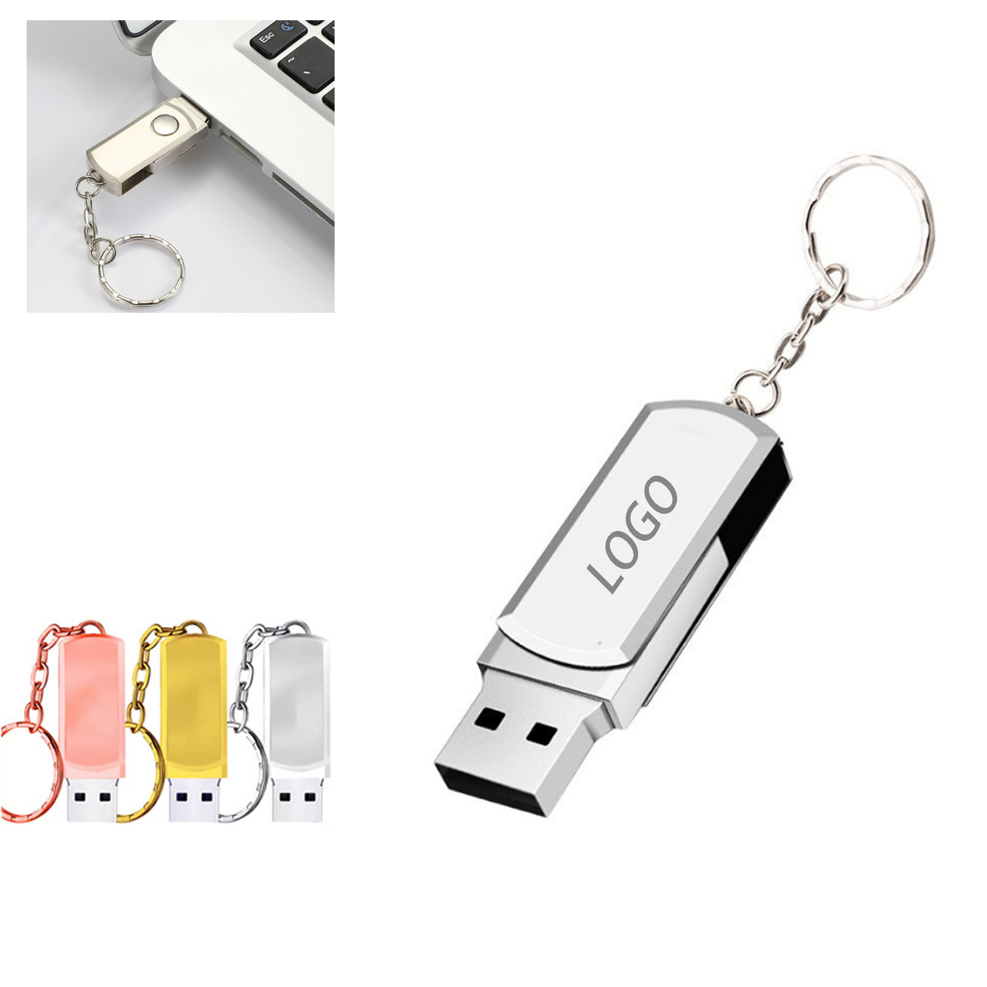 MOQ 100pcs 4 GB Metal USB Flash Drive With Keychain 2