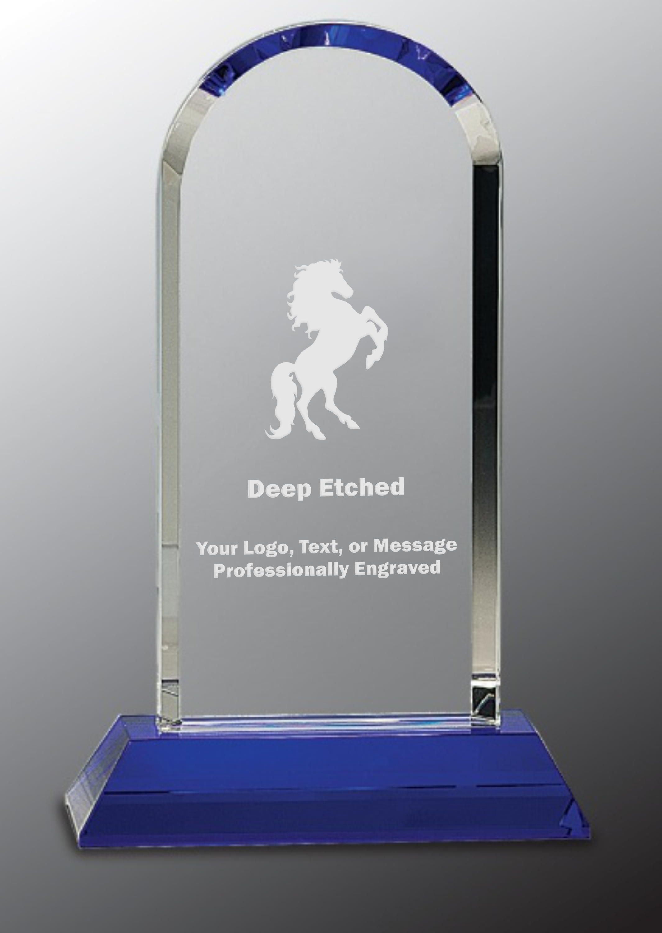 9 1/4" Clear Crystal Dome on Blue Pedestal Base Award