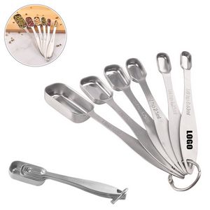 Stainless Steel Rectangle 6 In 1 Measuring Spoon Set With Round Ring 17
