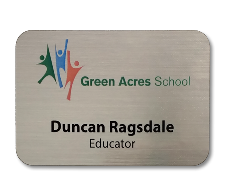 The Zeus full color metallic plastic name badge 2"x3" 7