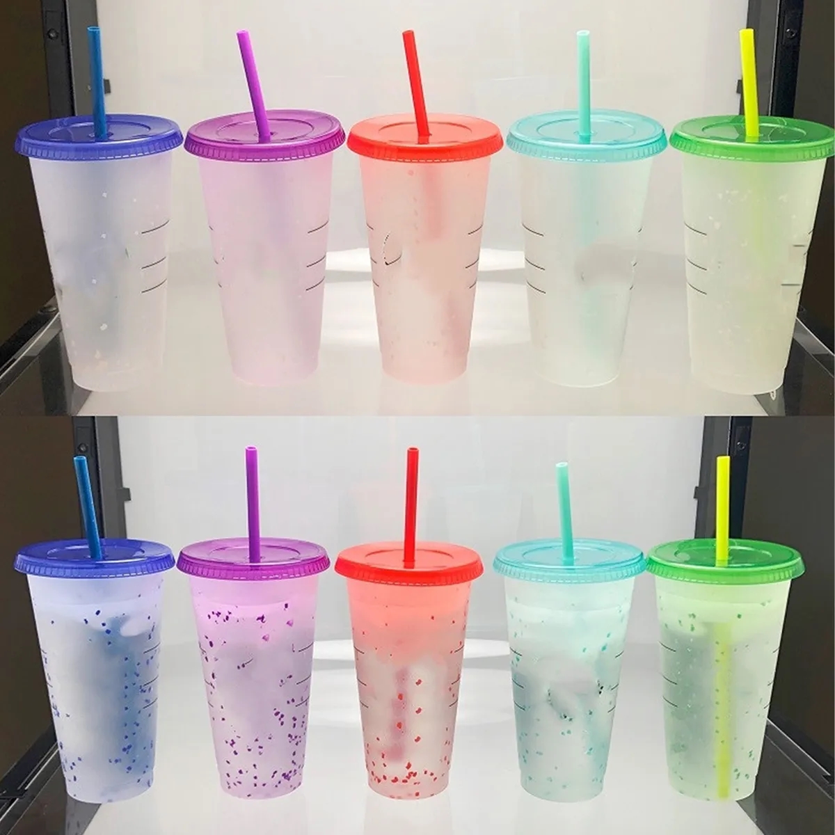 24oz Reusable Color Changing Iced Cups With Lids And Straws 4