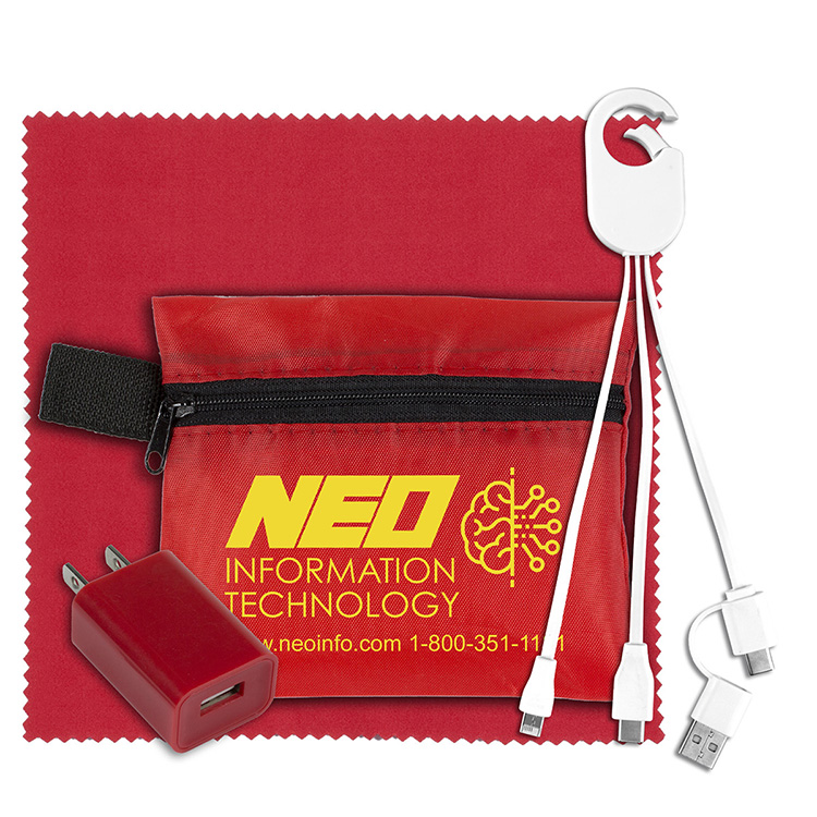 "TECHPACK PLUS" Tech Home and Travel Kit with Microfiber Cleaning Cloth, USB Wall Charger 8