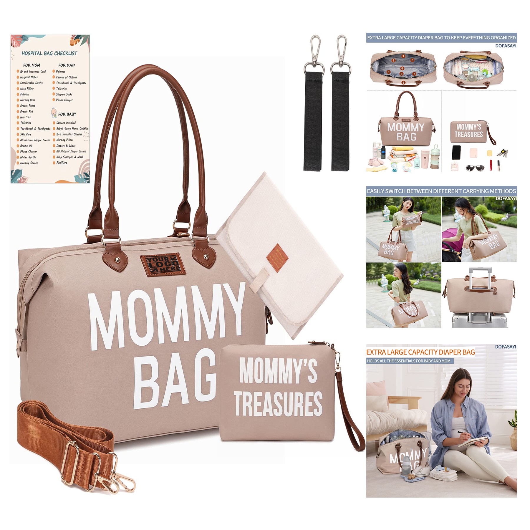 Mommy Bag Diaper Bag Tote with Changing Pad, custom tote bag with logo imprint 2