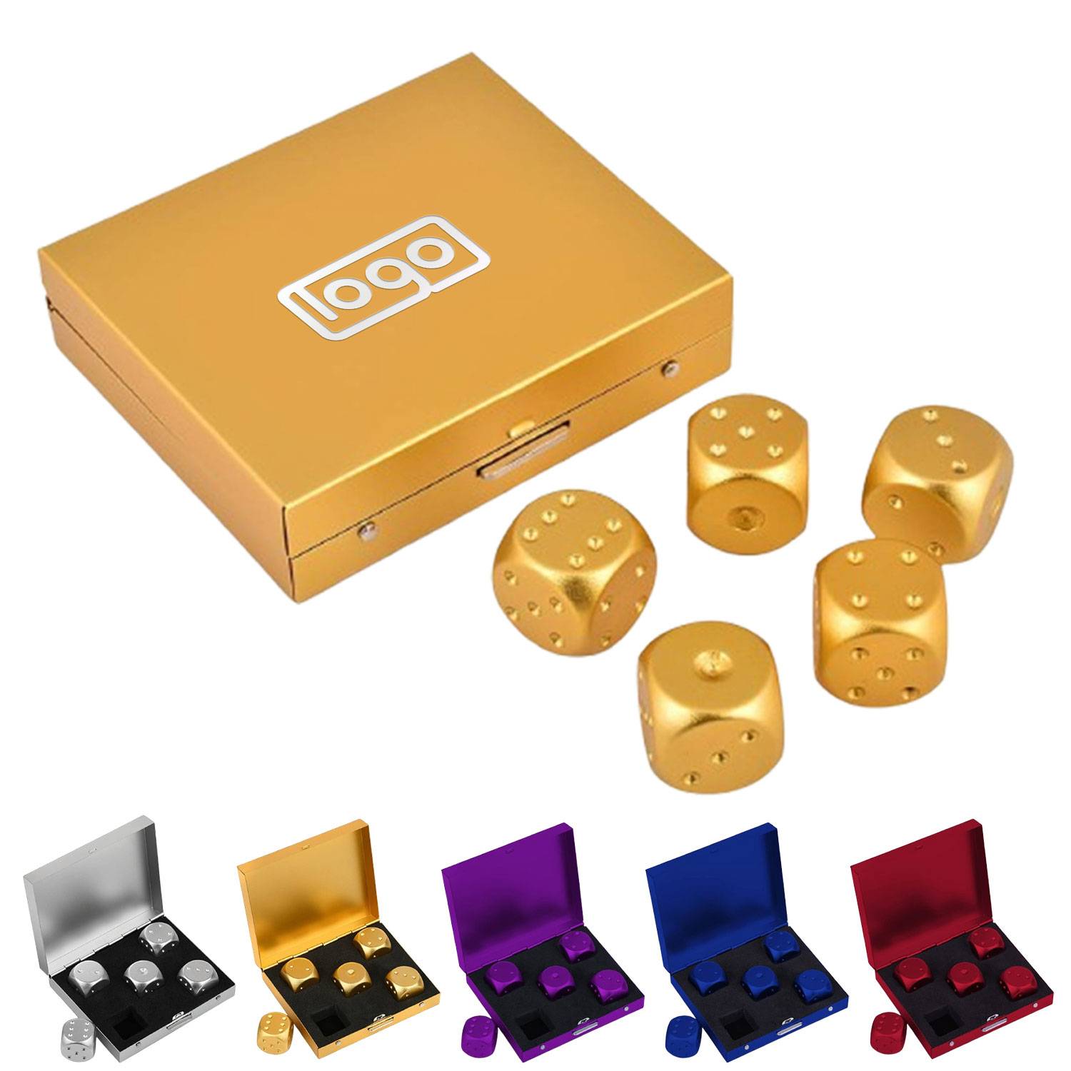 5Pcs Aluminum Alloy Dice w/ Square Case 12