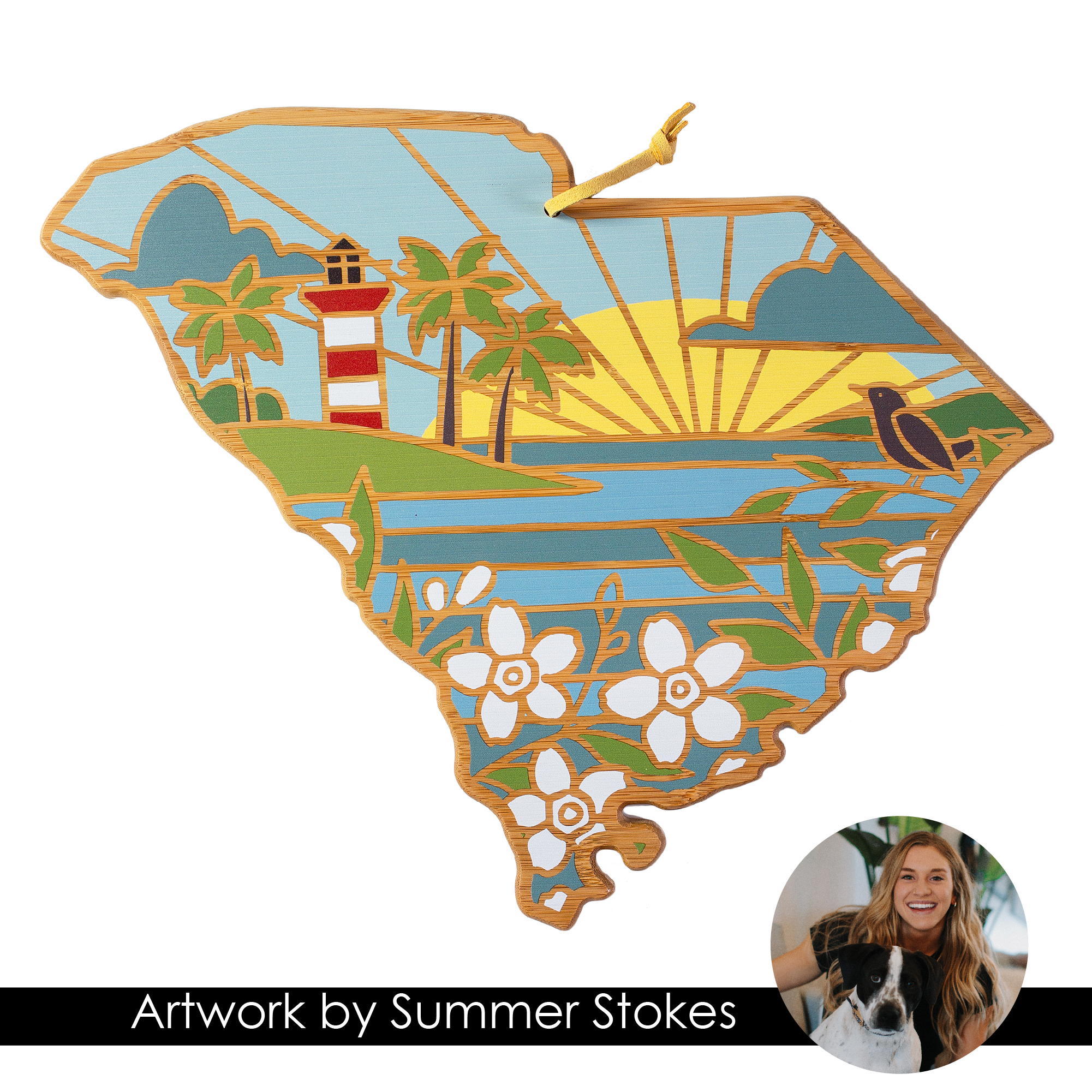 South Carolina State Shaped Serving and Cutting Board with Artwork by Summer Stokes 3