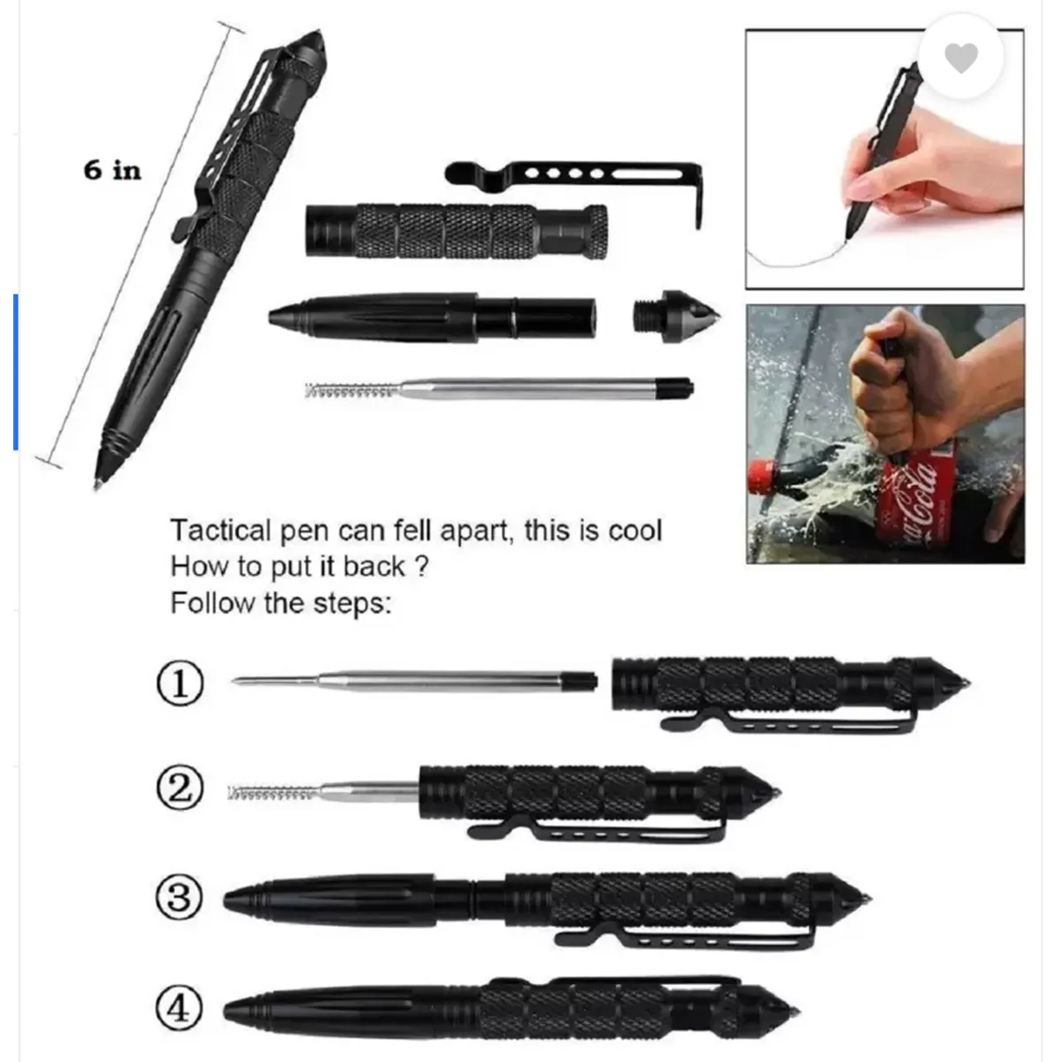 5 Pack Multifunctional Tungsten Steel Military Tactical Pen 3