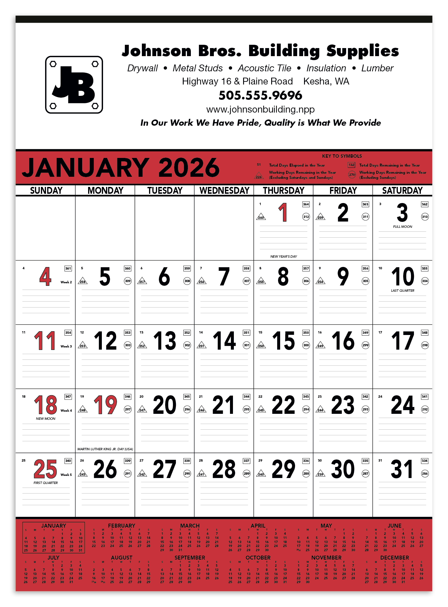 Triumph® Calendars Red & Black Contractor Memo Calendar 13