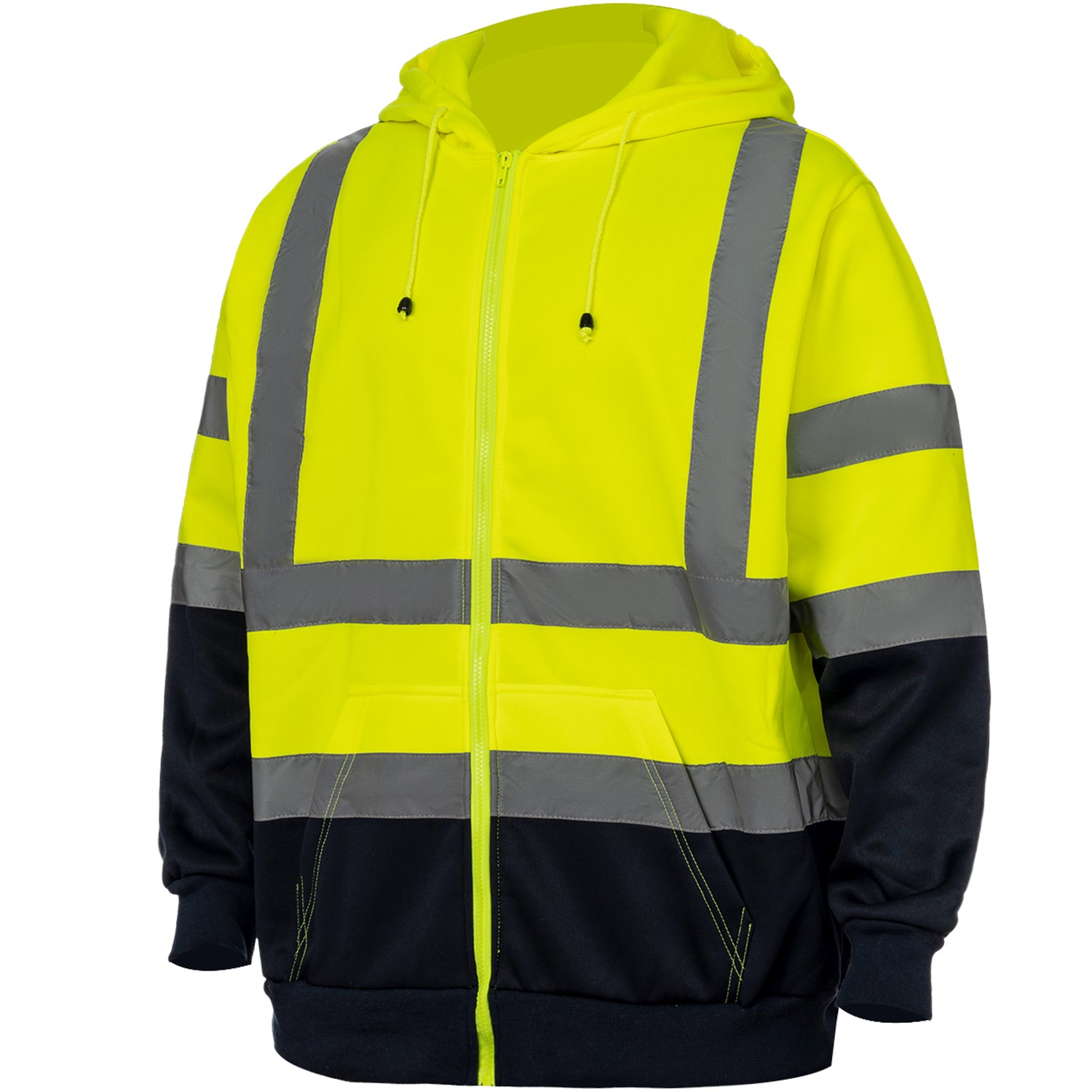 Class 3 Color Block 2" Reflective Tape Safety Zipper Hoodie with Kangaroo Pocket 3