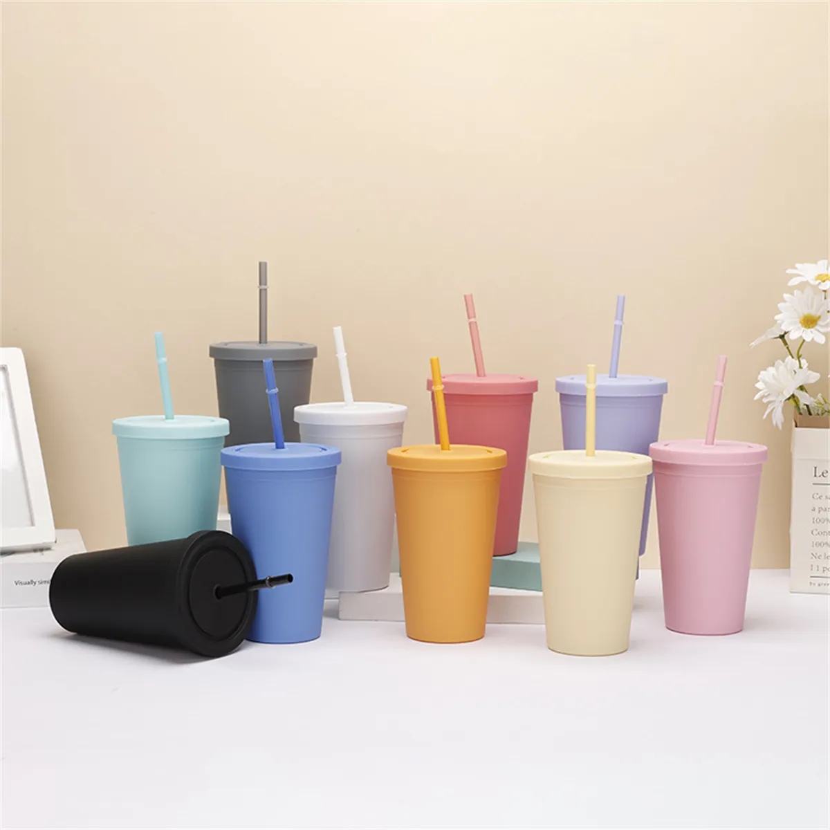 16oz Colored Acrylic Cups with Lids and Straws 4