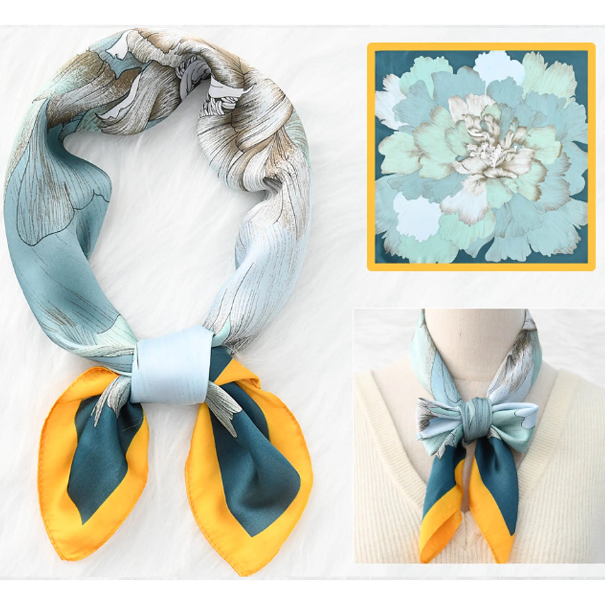 Floral Print Silk Square Scarf 10