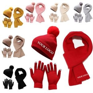 Winter Beanie Hat Scarf Gloves Set for Women 3