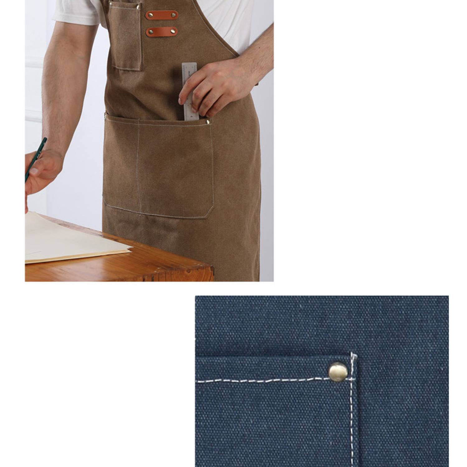Adjustable Handcrafted Canvas Work Apron w/ Large Pockets 8