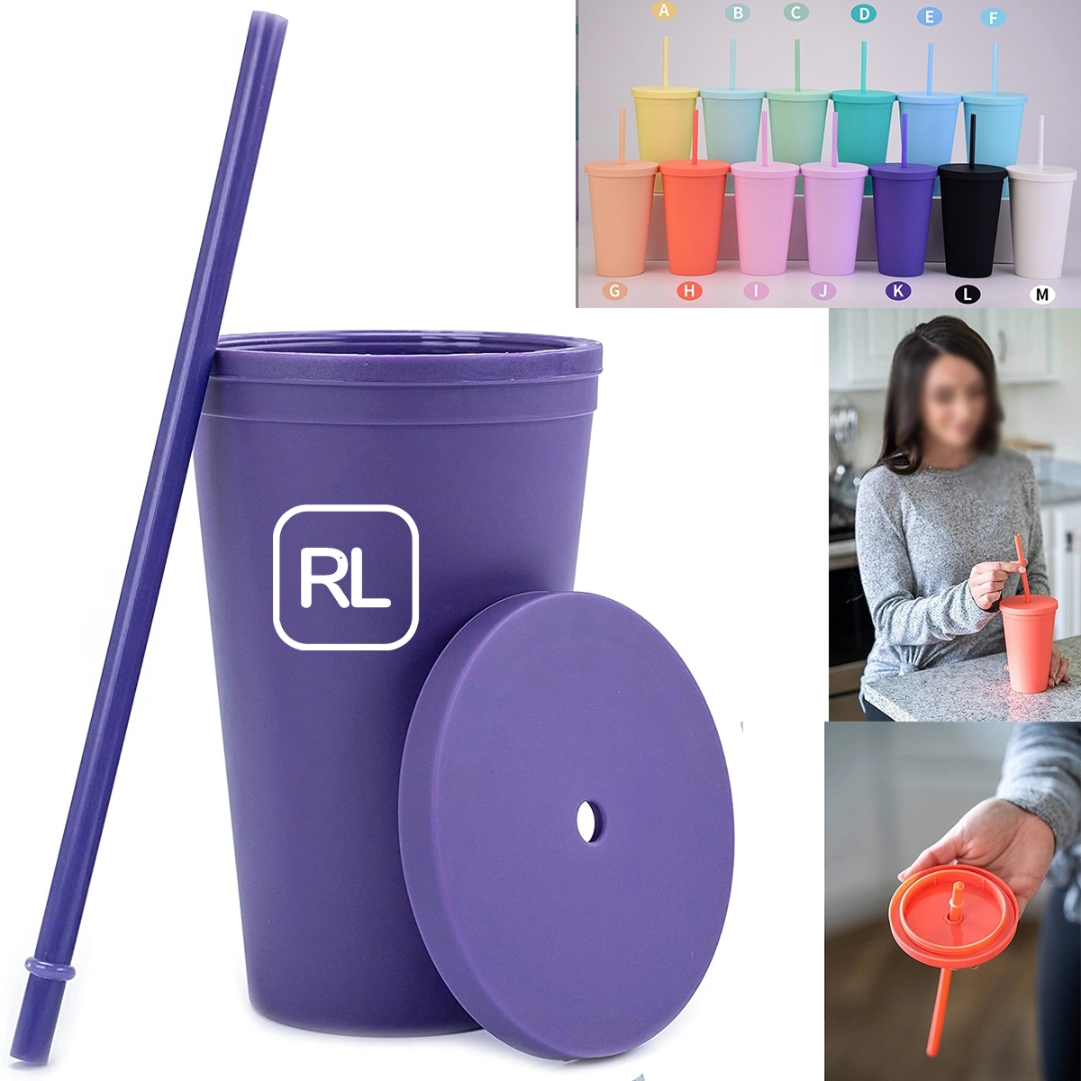 16 Oz Insulated Double Wall Tumbler Cup With Lid And Straws 1