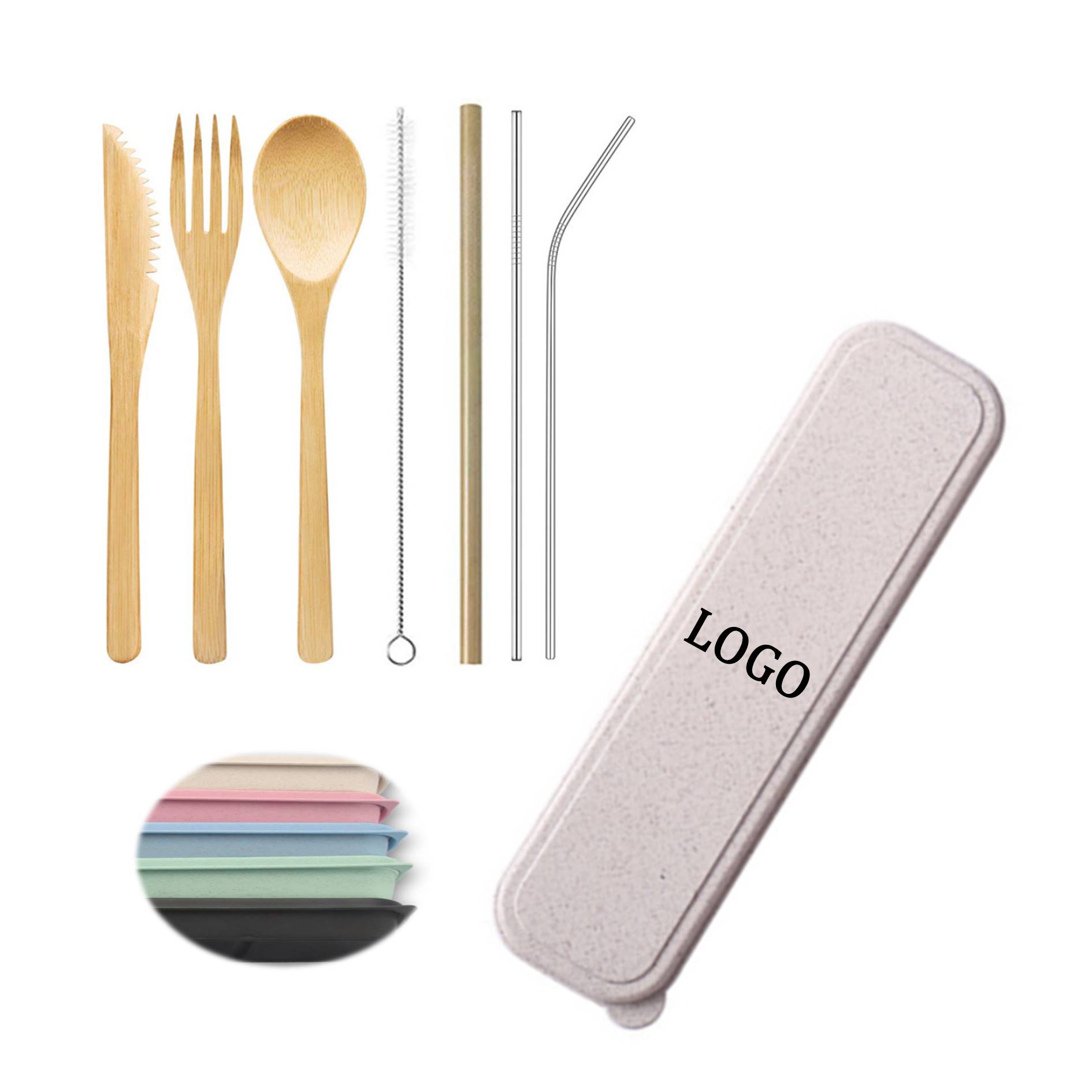 Bamboo Cutlery Set w/Straw 2