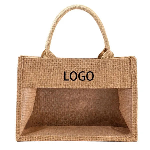 Burlap Jute Tote Bag With PVC Window 3