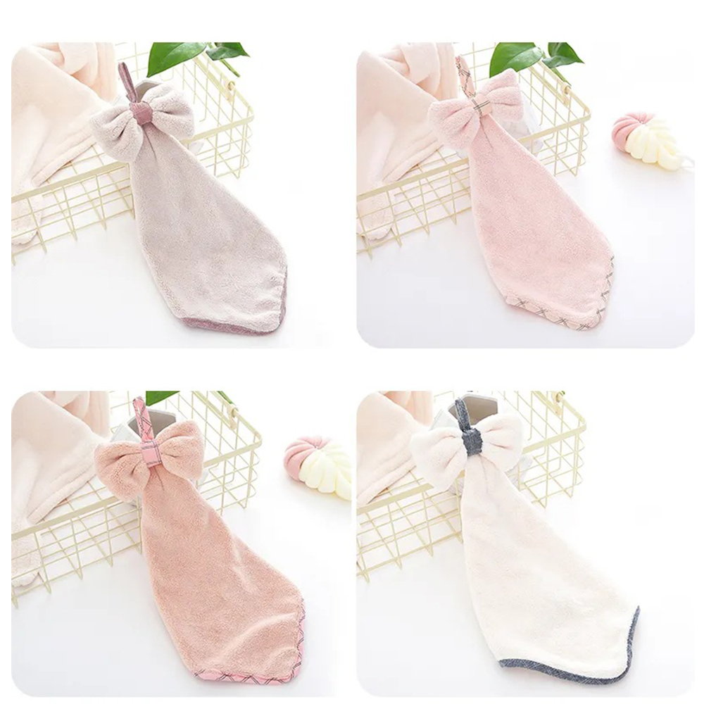 Household bathroom kitchen bownot coral velvet hand towel dishcloth 3