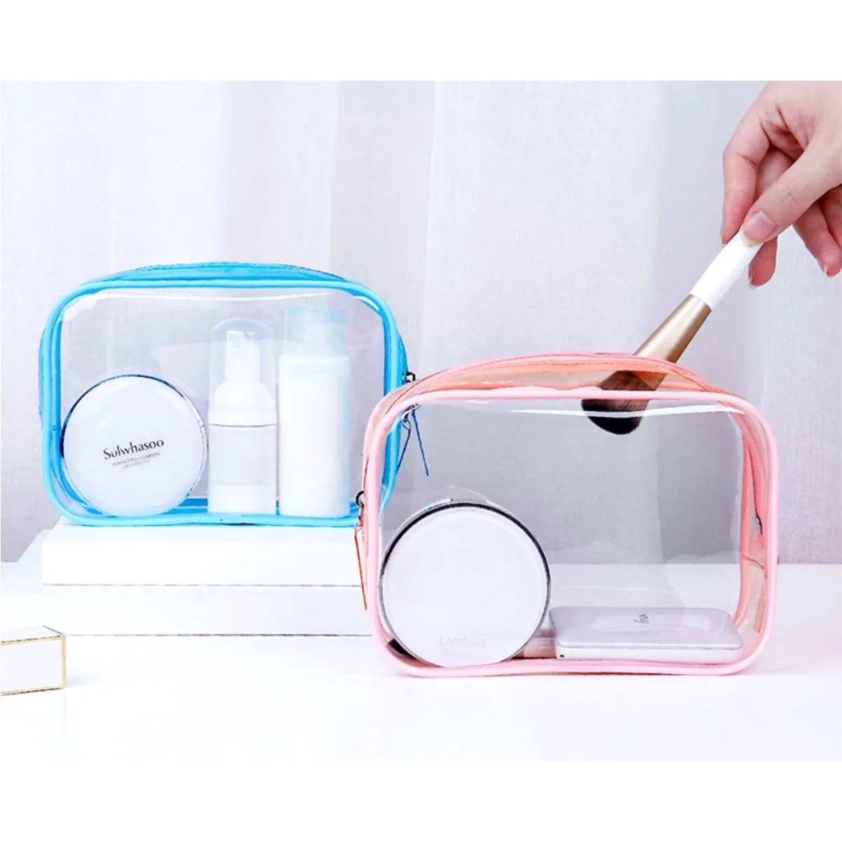 Clear PVC Travel Cosmetic Bag With Zipper And Custom Logo 2