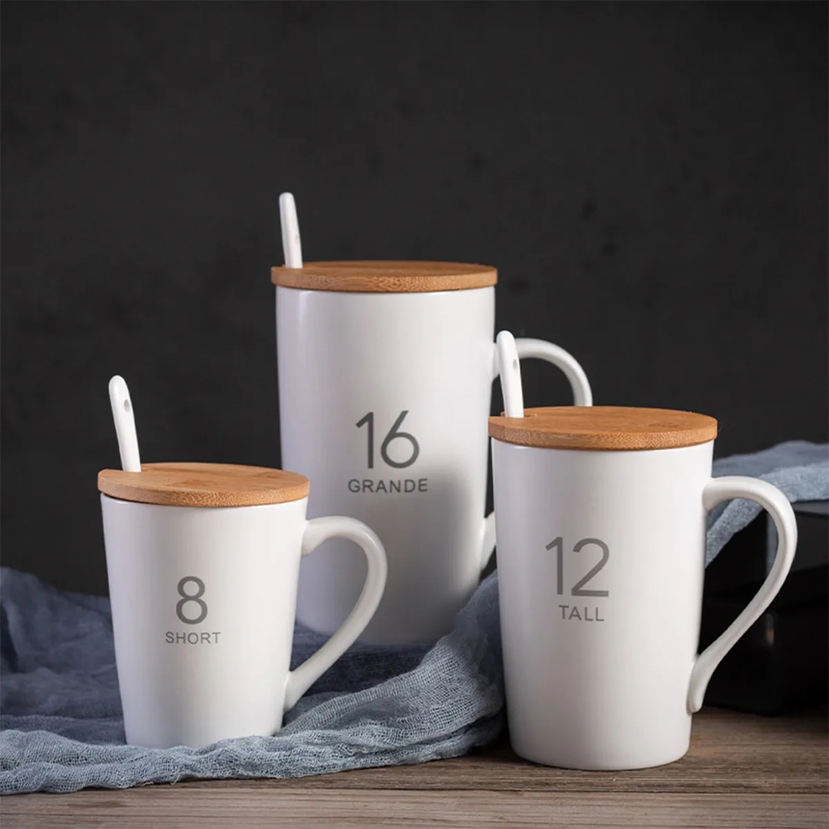 Custome ceramic office coffee mug with wood lid 3