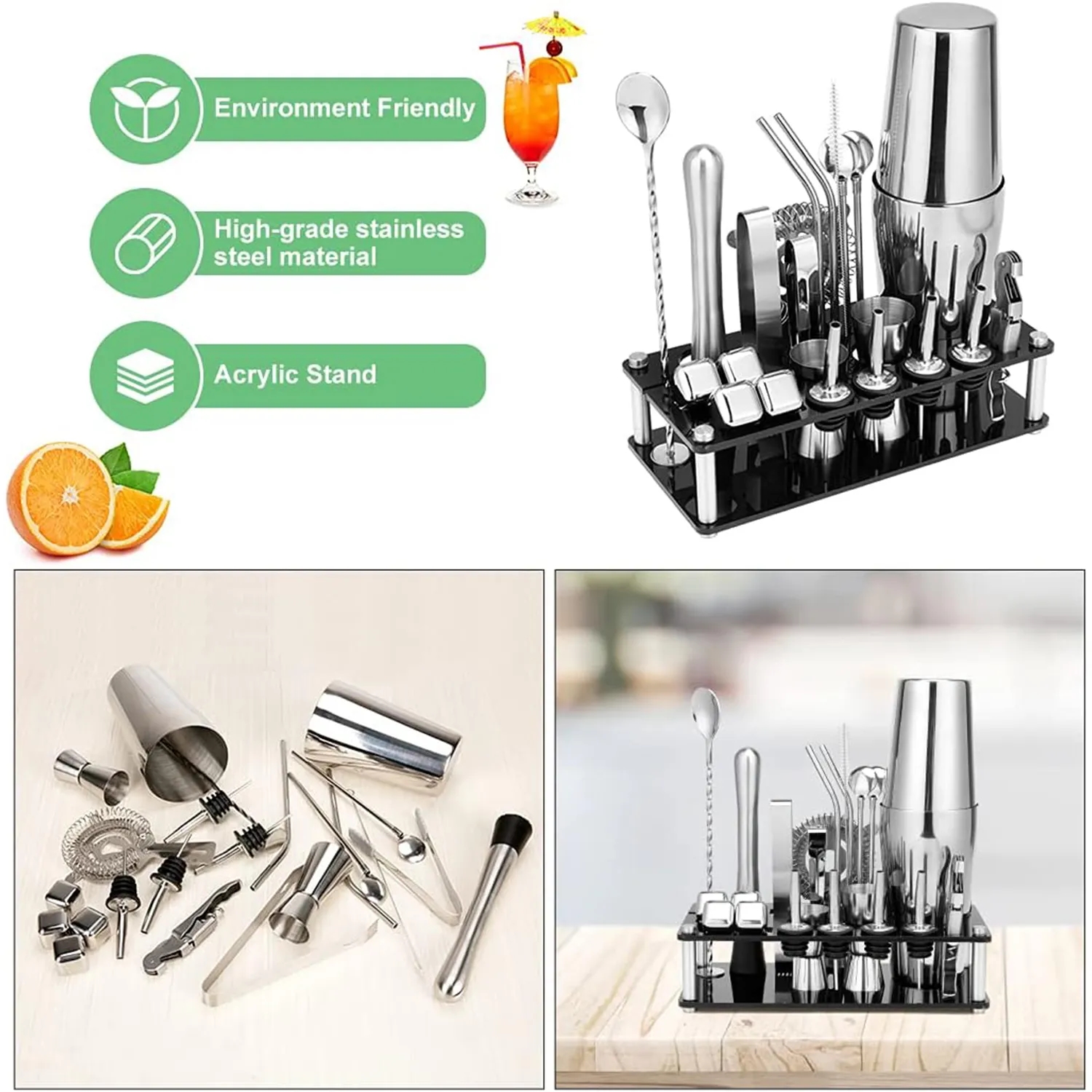 23 pcs Boston Bartender Kit Cocktail Shaker Set 5