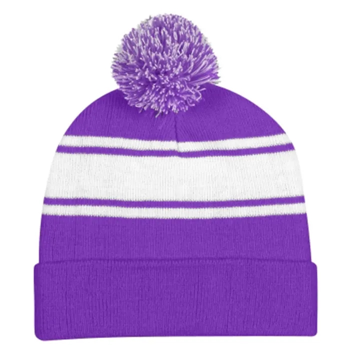 Knit Beanie with Cuff and Pom Ball 4