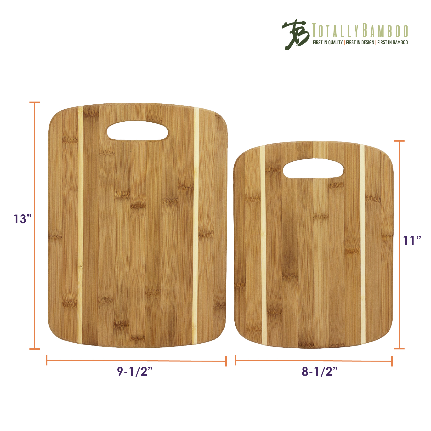 2-Piece Striped Bamboo Cutting Board Set, 13" x 9-1/2" and 11" x 8-1/2" 3