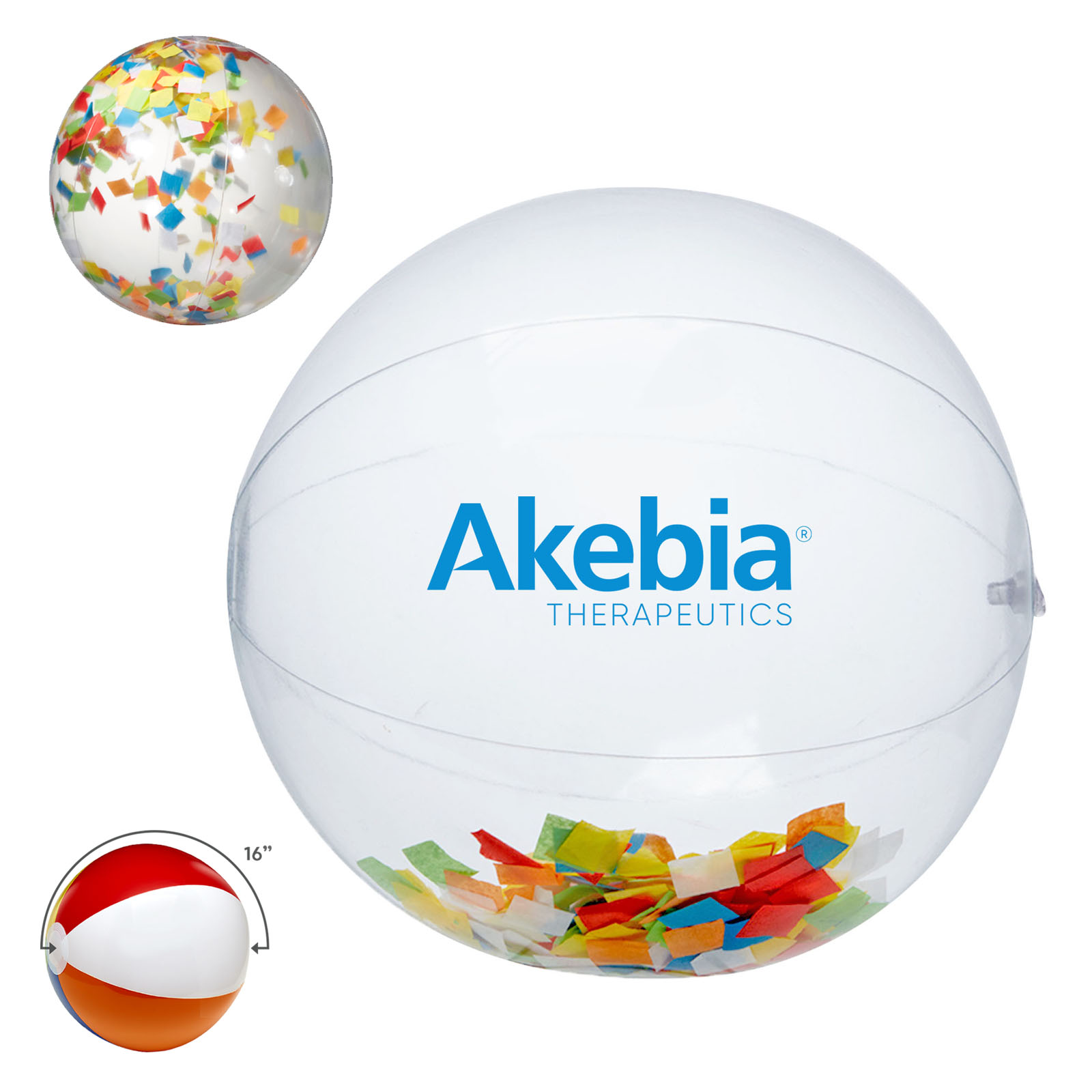 16" Multi Color Confetti Filled Round Clear Beach Ball