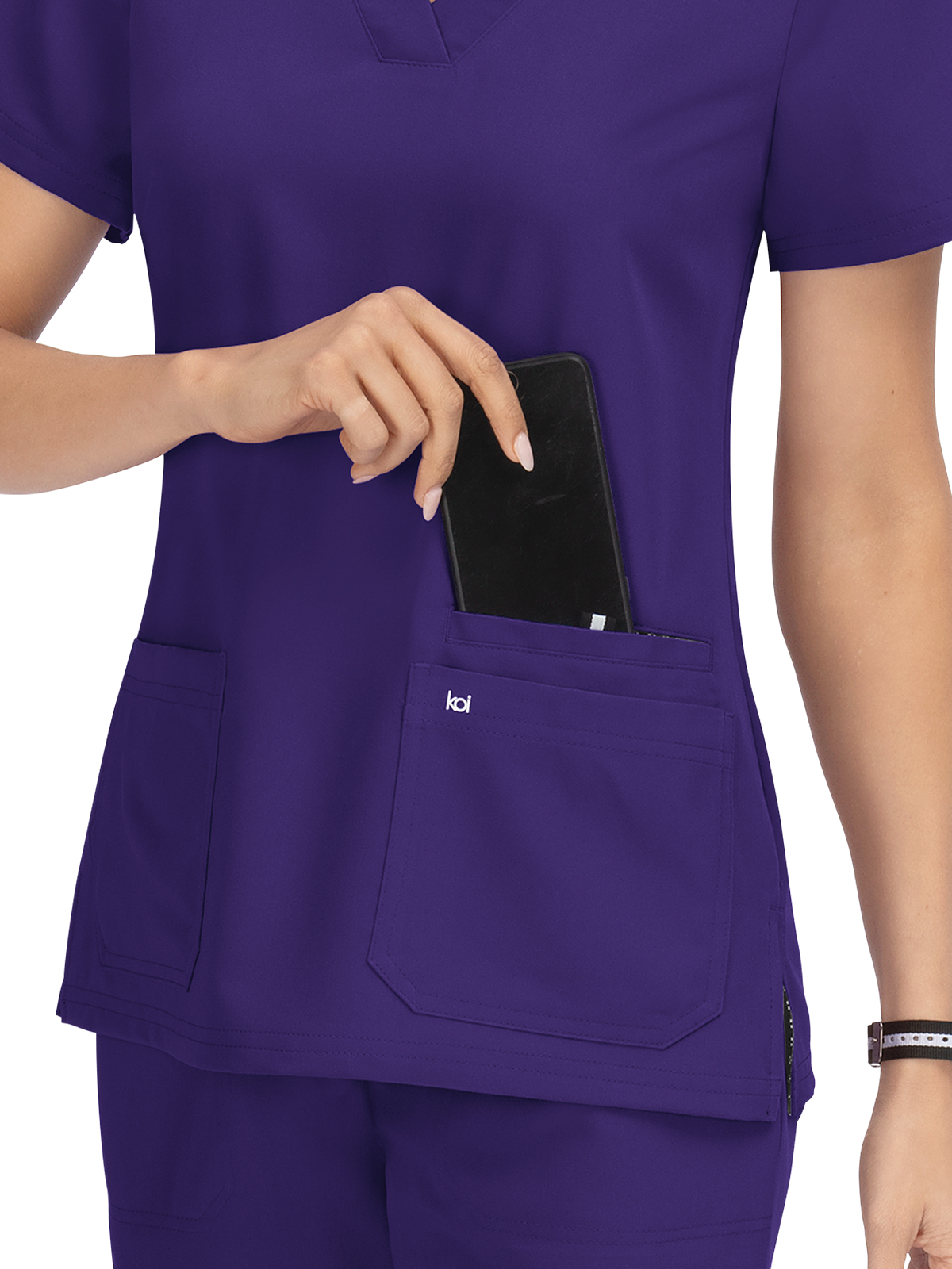 koi - Next Gen - Women's Three-Pocket Wide V-Neck Stretch Hustle and Heart Top 60