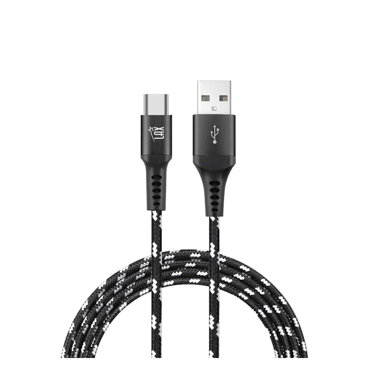 Braided Nylon USB-C Cable - 10' Black with Stripes 1
